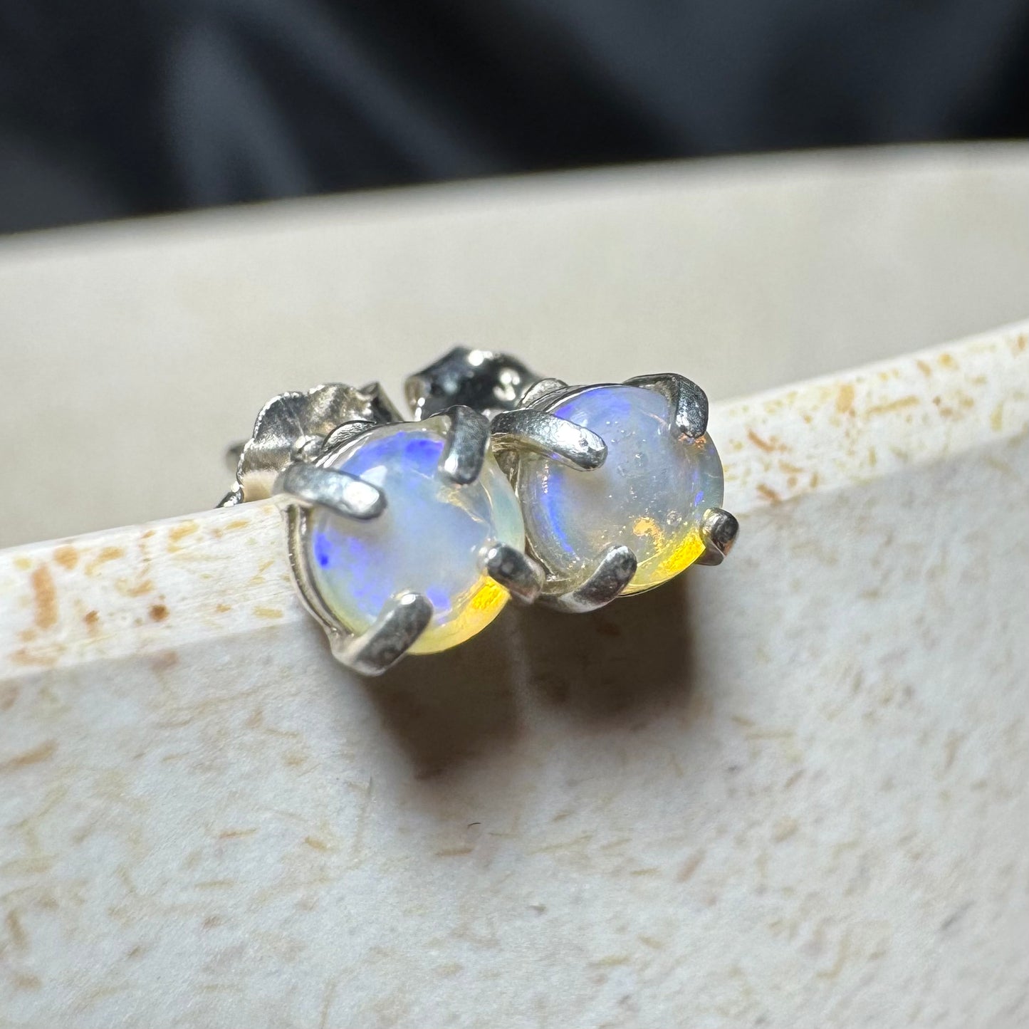 'Bungle Bungle Glow' ~ Handcrafted 0.7ct Solid Lightning Ridge Opal Earrings