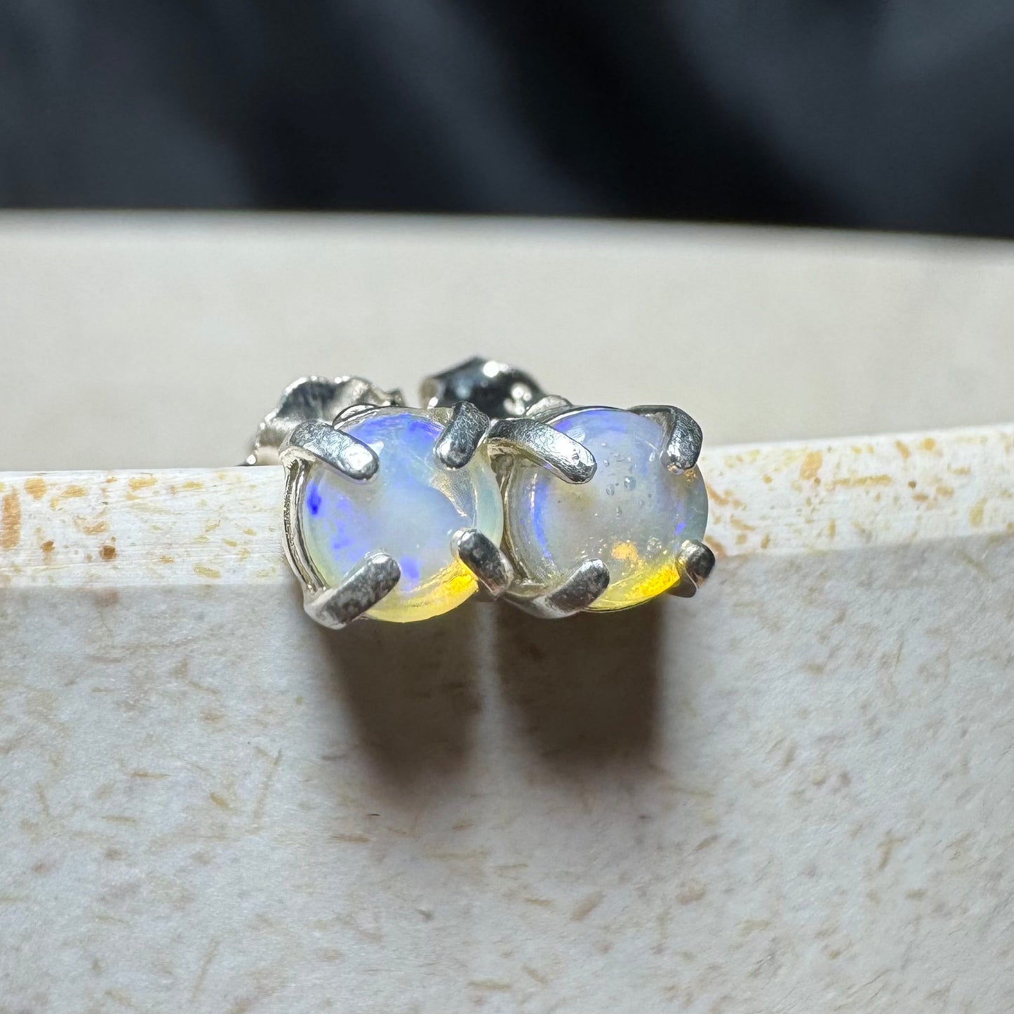 'Bungle Bungle Glow' ~ Handcrafted 0.7ct Solid Lightning Ridge Opal Earrings