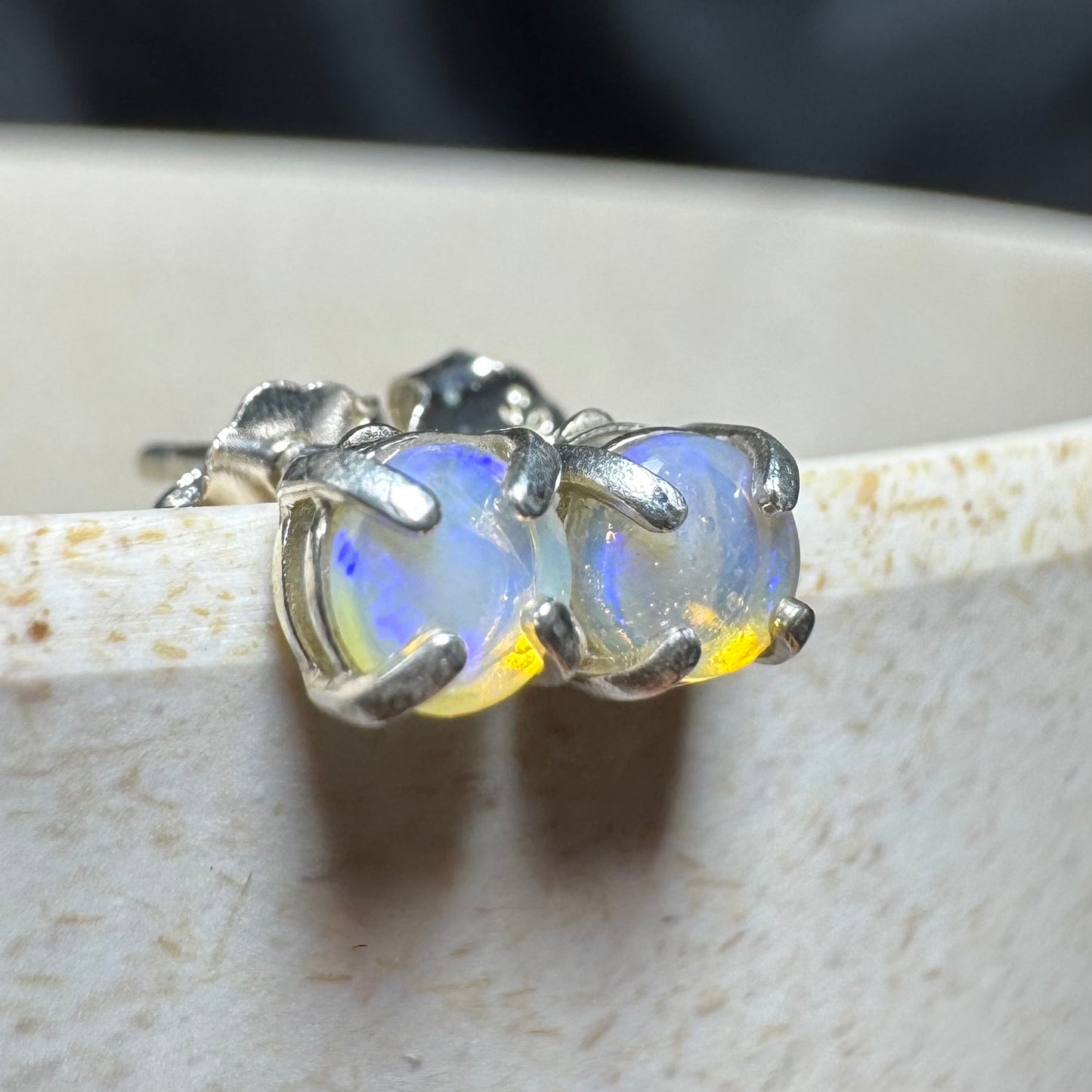 'Bungle Bungle Glow' ~ Handcrafted 0.7ct Solid Lightning Ridge Opal Earrings