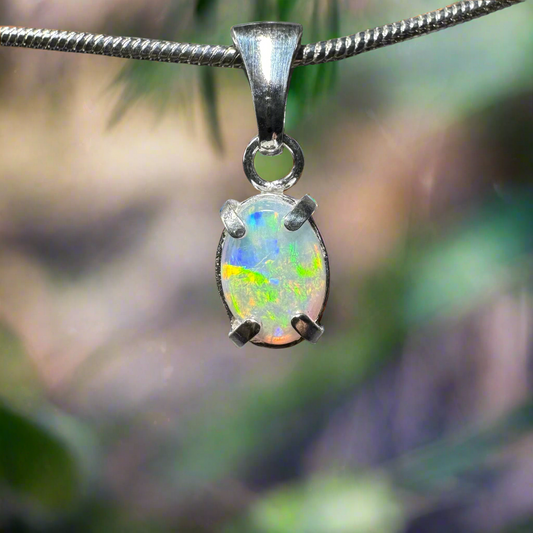 'Reef Radiance' ~ Handcrafted 0.6ct Solid Lightning Ridge Opal Sterling Silver Pendant