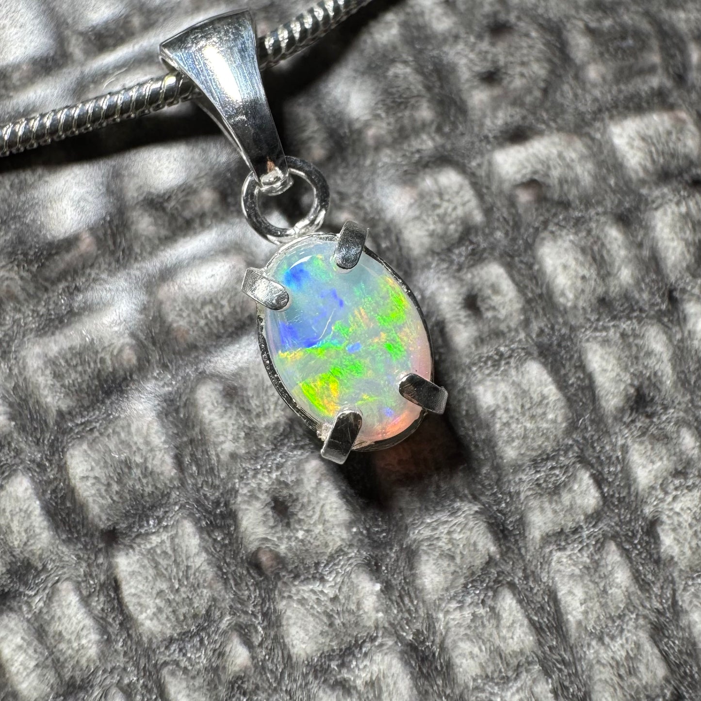 'Reef Radiance' ~ Handcrafted 0.6ct Solid Lightning Ridge Opal Sterling Silver Pendant