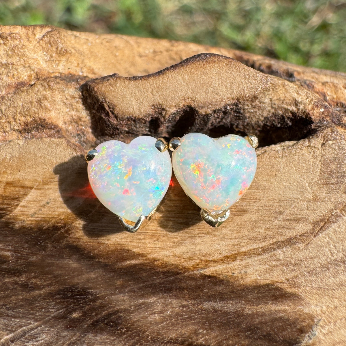 1ct Coober Pedy Opal Heart Stud Earrings ~ 'Hamelin Bay Hearts' | 14ct Yellow Gold | Solid Australian Opal