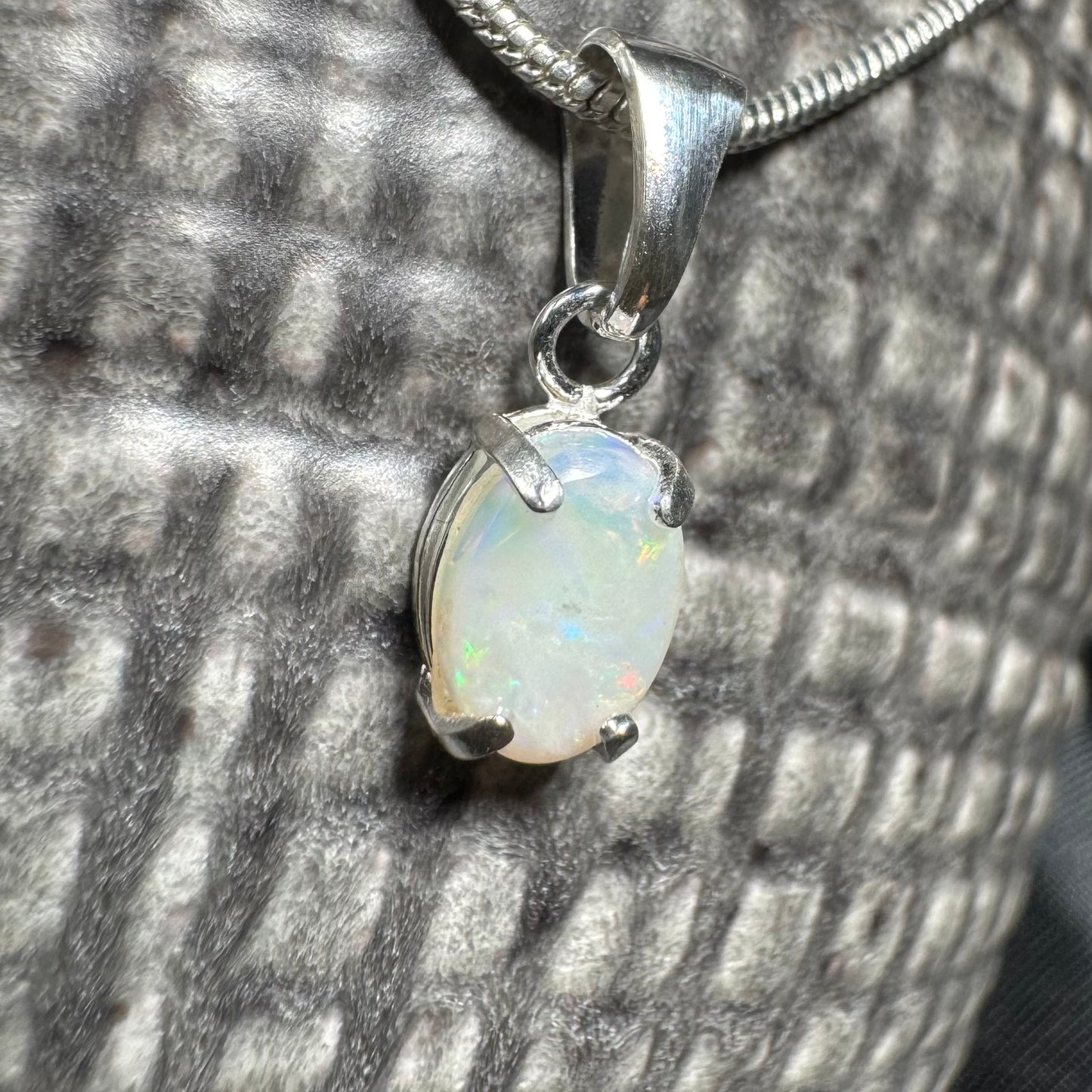 'Blue Gum Radiance' ~ Handcrafted 0.6ct Solid Coober Pedy Opal Sterling Silver Pendant Necklace