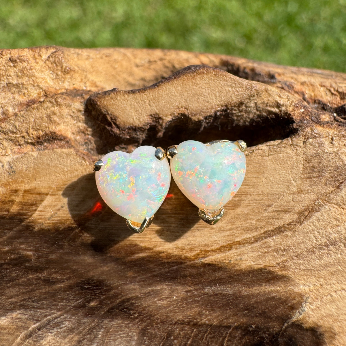1ct Coober Pedy Opal Heart Stud Earrings ~ 'Hamelin Bay Hearts' | 14ct Yellow Gold | Solid Australian Opal