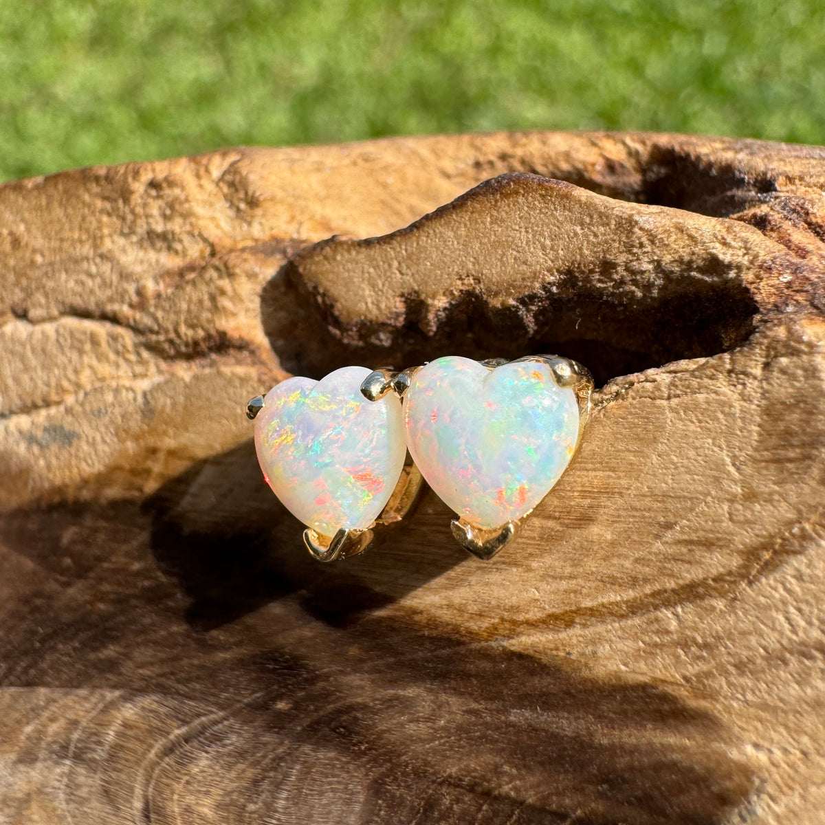 1ct Coober Pedy Opal Heart Stud Earrings ~ 'Hamelin Bay Hearts' | 14ct Yellow Gold | Solid Australian Opal