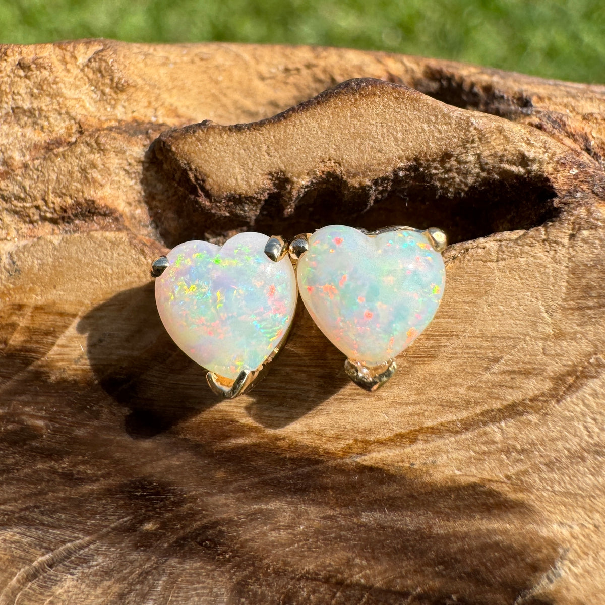 1ct Coober Pedy Opal Heart Stud Earrings ~ 'Hamelin Bay Hearts' | 14ct Yellow Gold | Solid Australian Opal