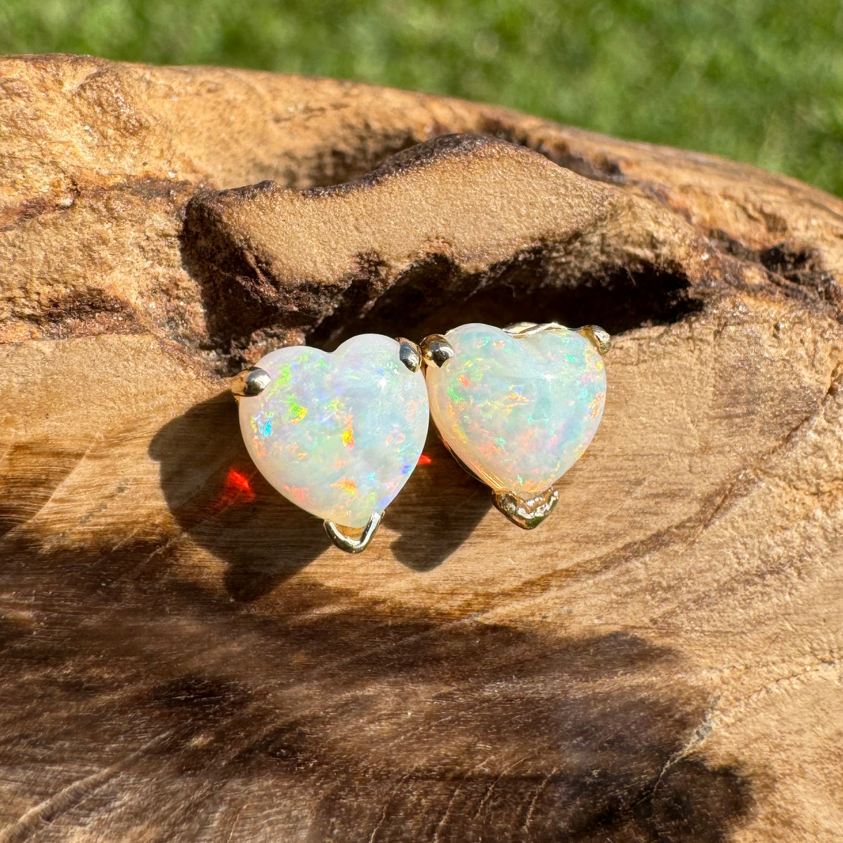 1ct Coober Pedy Opal Heart Stud Earrings ~ 'Hamelin Bay Hearts' | 14ct Yellow Gold | Solid Australian Opal