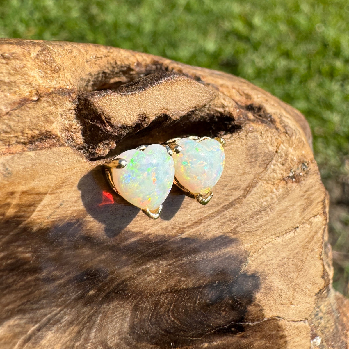 1ct Coober Pedy Opal Heart Stud Earrings ~ 'Hamelin Bay Hearts' | 14ct Yellow Gold | Solid Australian Opal