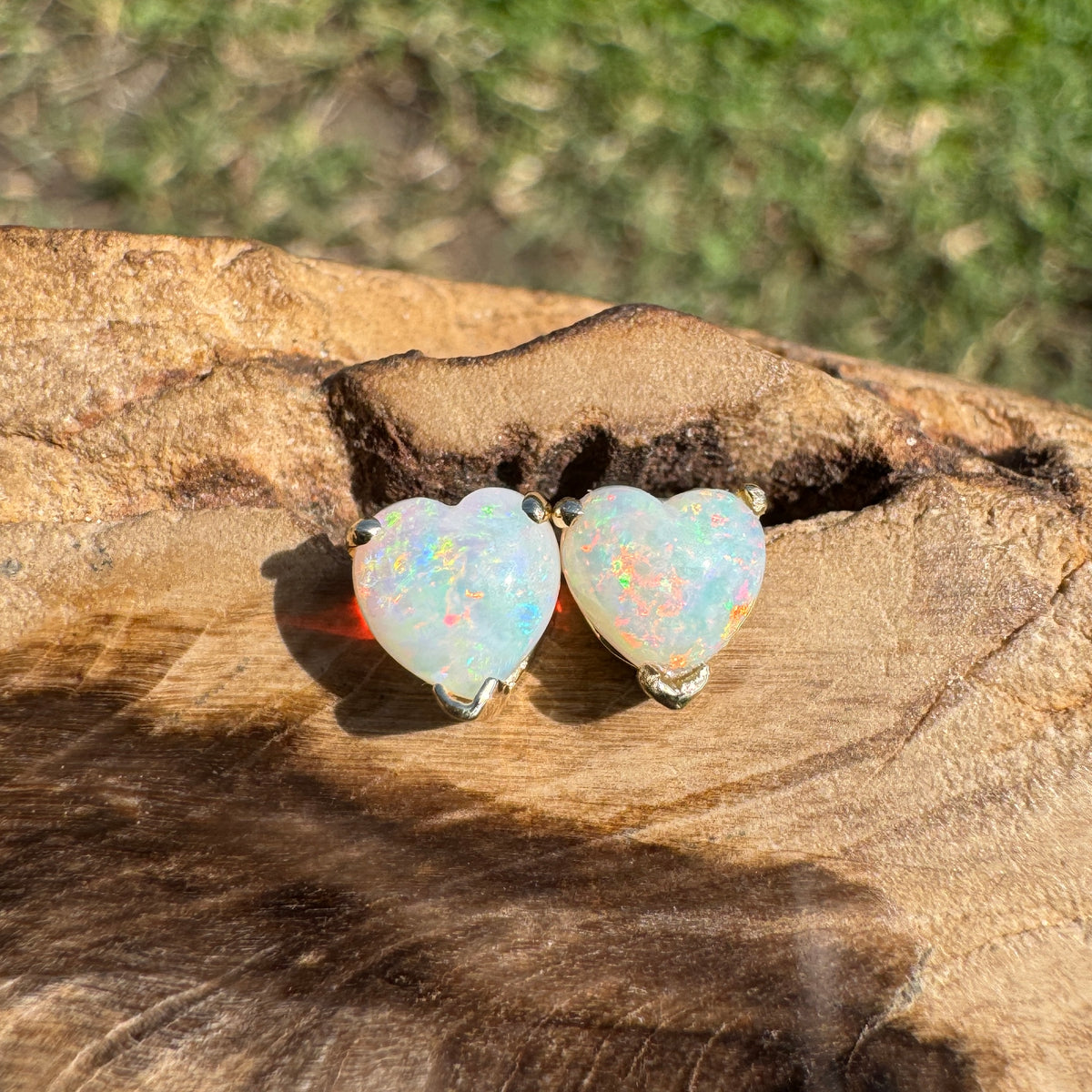 1ct Coober Pedy Opal Heart Stud Earrings ~ 'Hamelin Bay Hearts' | 14ct Yellow Gold | Solid Australian Opal