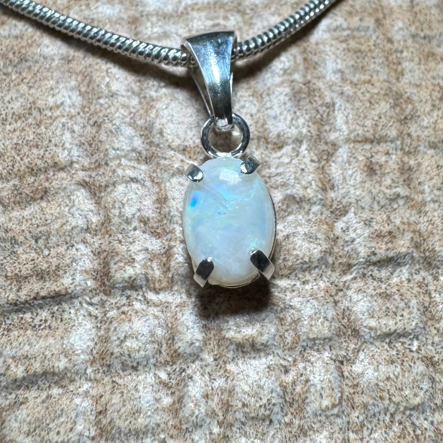 'Blue Gum Radiance' ~ Handcrafted 0.6ct Solid Coober Pedy Opal Sterling Silver Pendant Necklace