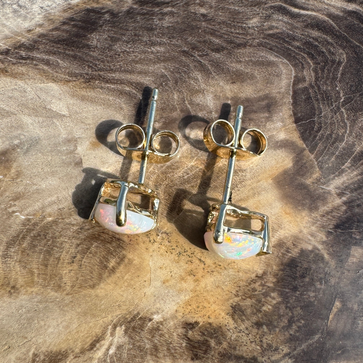 1ct Coober Pedy Opal Heart Stud Earrings ~ 'Hamelin Bay Hearts' | 14ct Yellow Gold | Solid Australian Opal