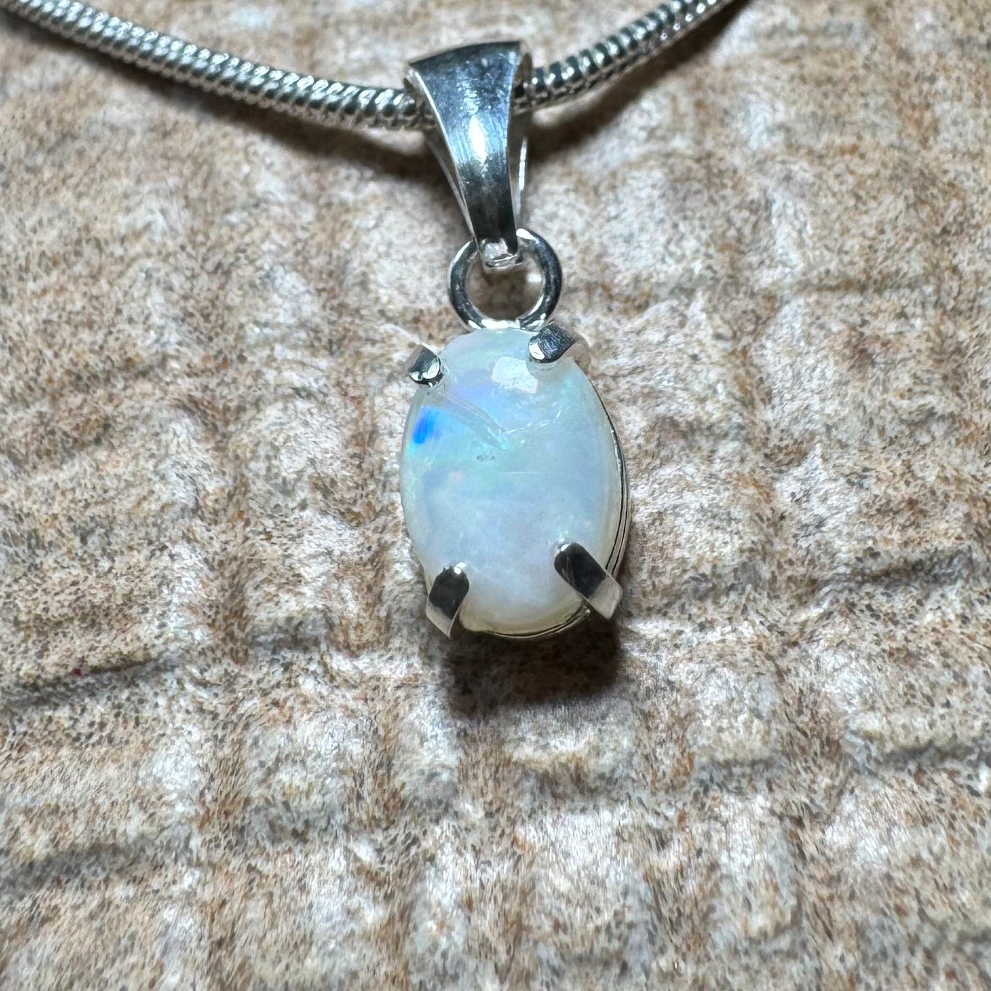 'Blue Gum Radiance' ~ Handcrafted 0.6ct Solid Coober Pedy Opal Sterling Silver Pendant Necklace