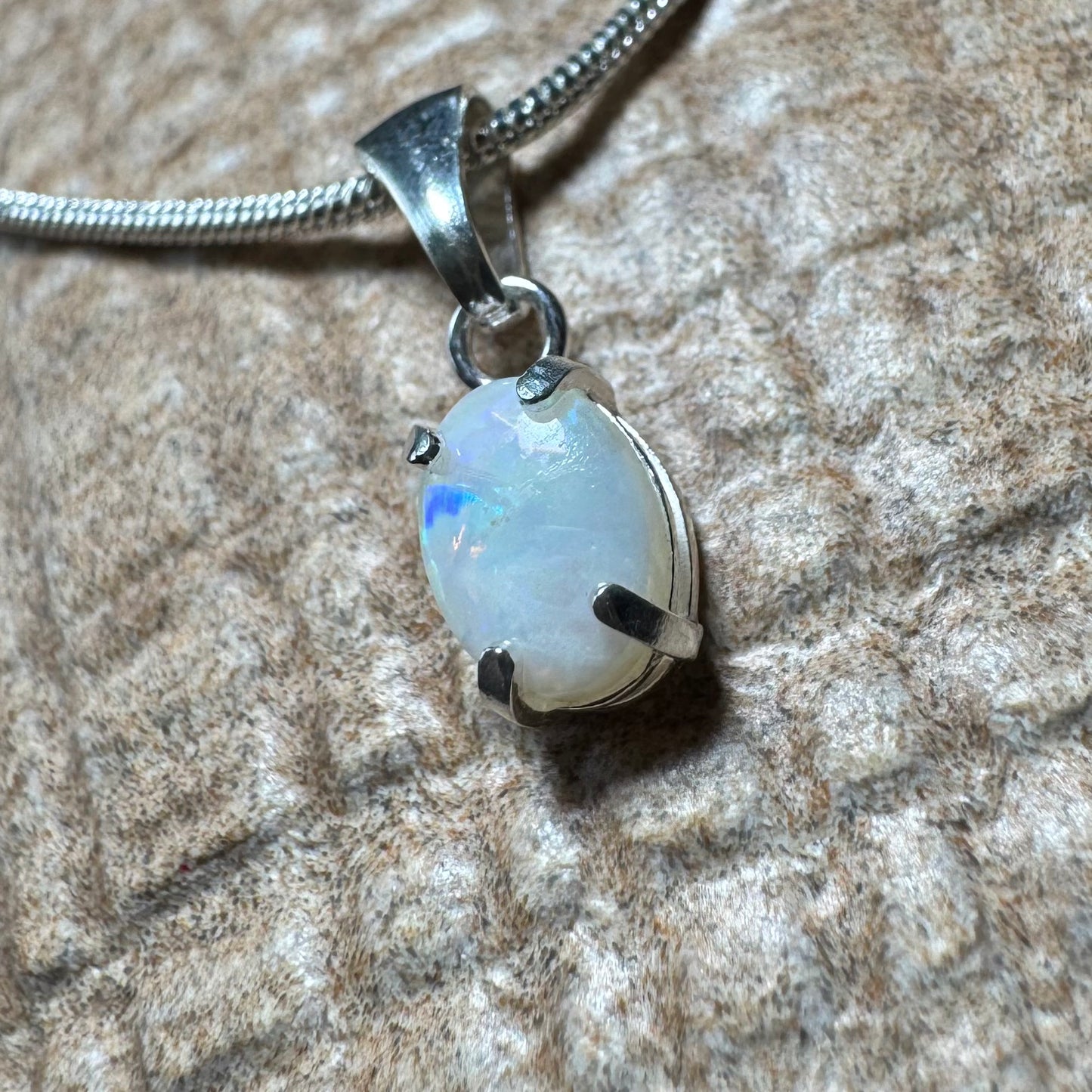 'Blue Gum Radiance' ~ Handcrafted 0.6ct Solid Coober Pedy Opal Sterling Silver Pendant Necklace