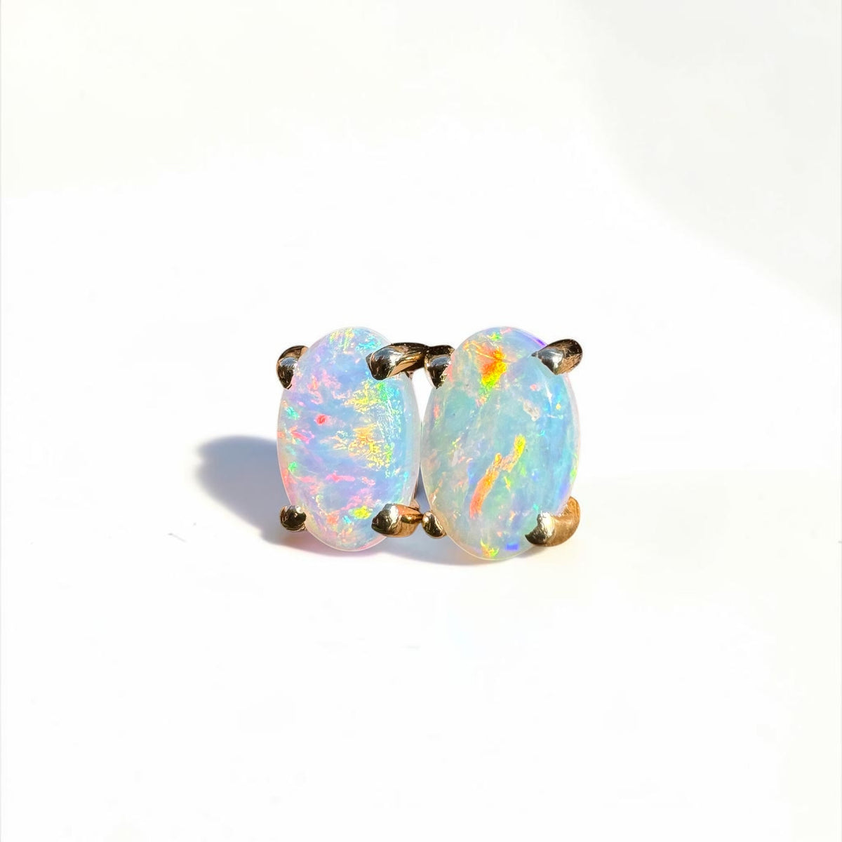 0.7ct Coober Pedy Opal Stud Earrings ~ 'Coolgardie Gold' | 14ct Yellow Gold | Solid Australian Opal