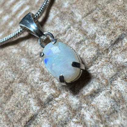 'Blue Gum Radiance' ~ Handcrafted 0.6ct Solid Coober Pedy Opal Sterling Silver Pendant Necklace