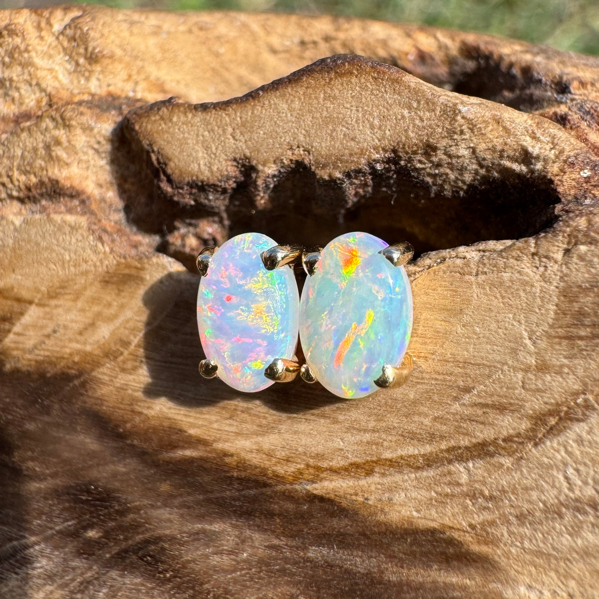 0.7ct Coober Pedy Opal Stud Earrings ~ 'Coolgardie Gold' | 14ct Yellow Gold | Solid Australian Opal