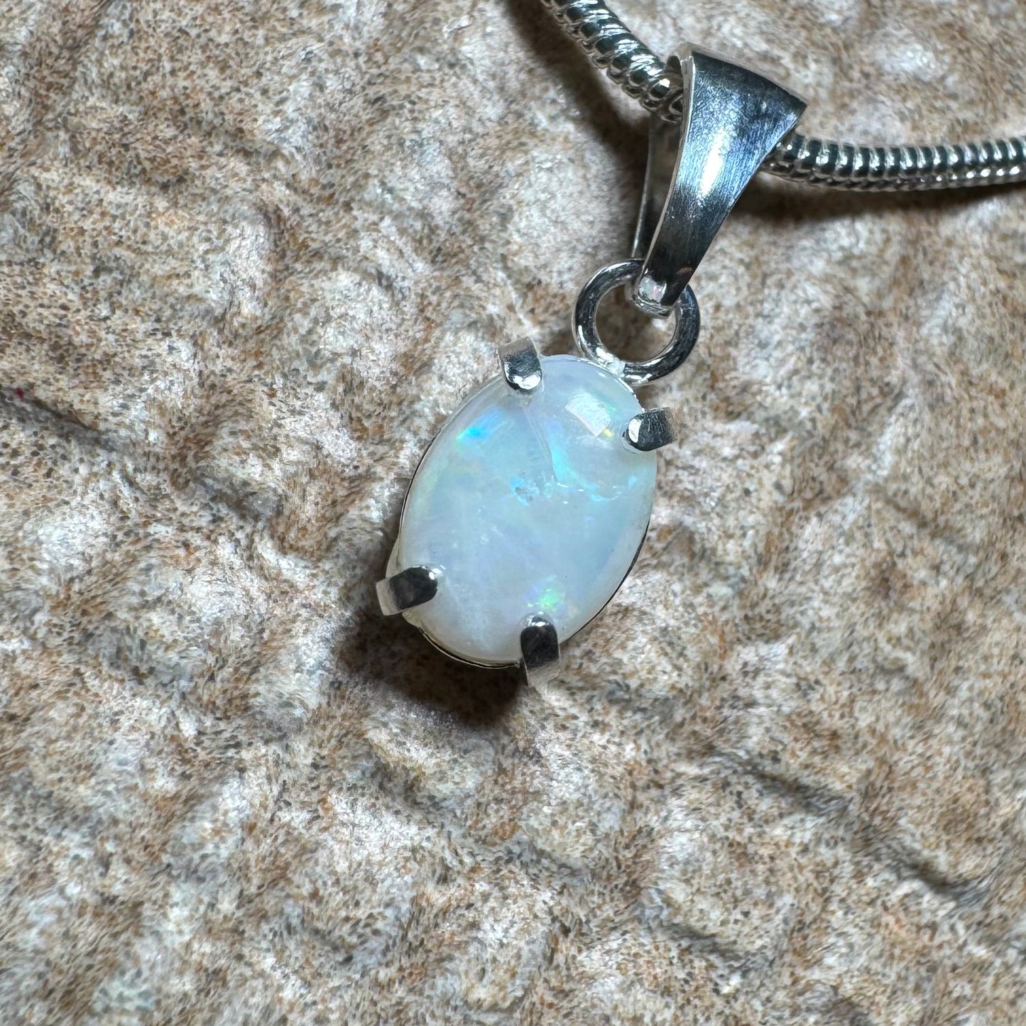 'Blue Gum Radiance' ~ Handcrafted 0.6ct Solid Coober Pedy Opal Sterling Silver Pendant Necklace