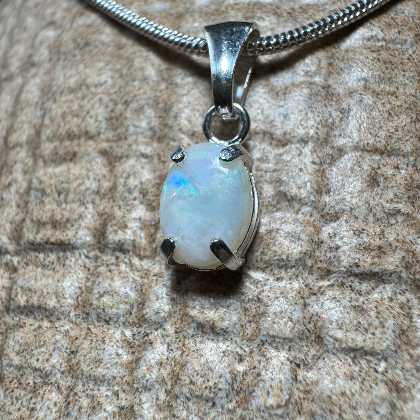 'Blue Gum Radiance' ~ Handcrafted 0.6ct Solid Coober Pedy Opal Sterling Silver Pendant Necklace