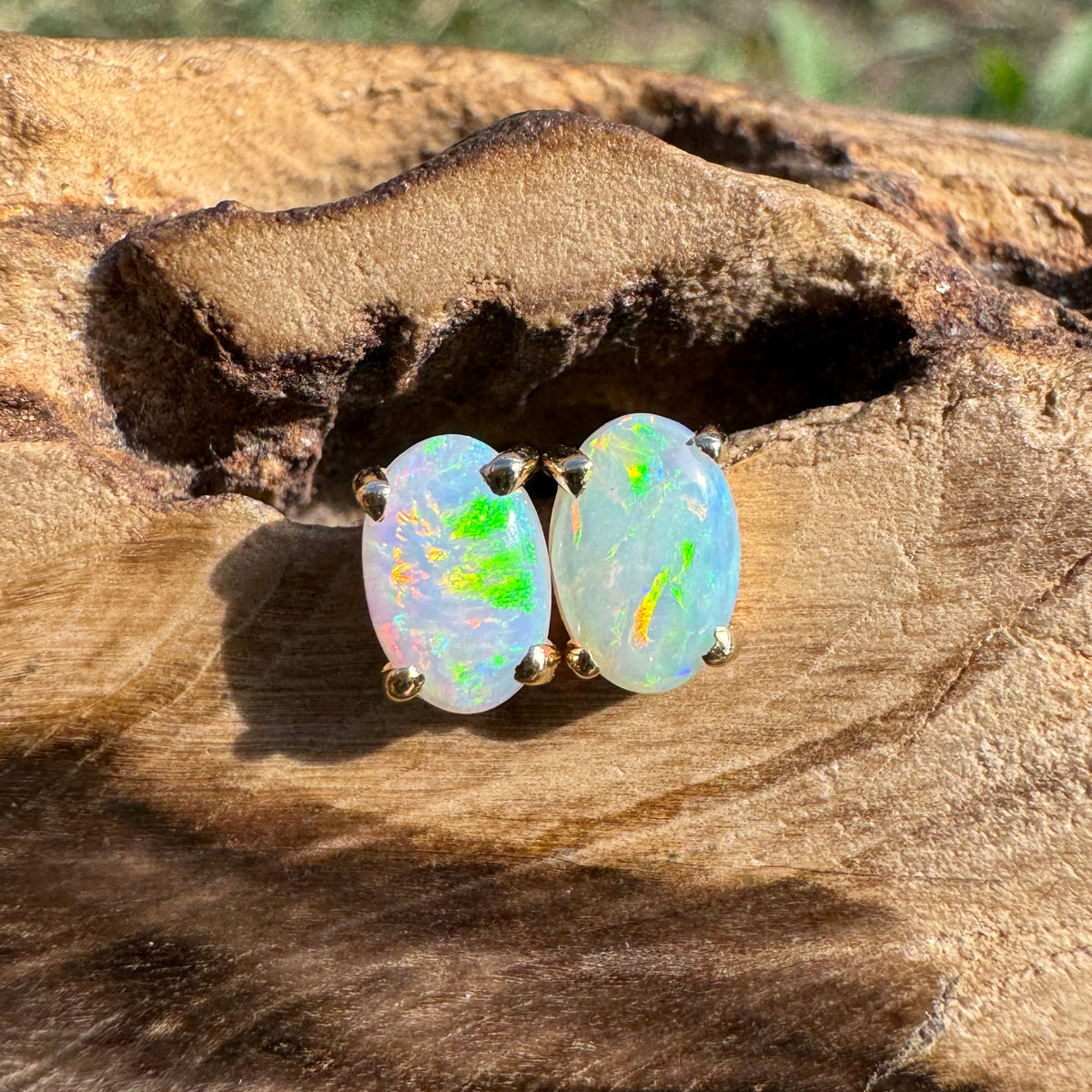 0.7ct Coober Pedy Opal Stud Earrings ~ 'Coolgardie Gold' | 14ct Yellow Gold | Solid Australian Opal