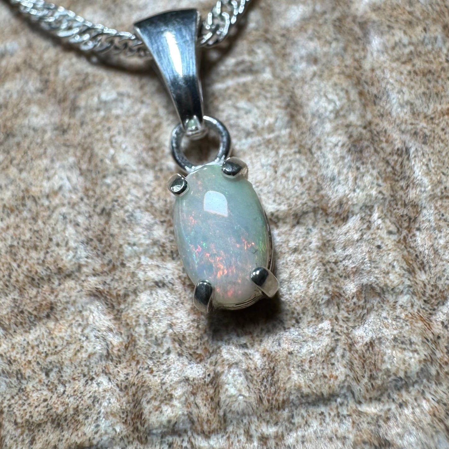 'MacDonnell Magic' ~ Handcrafted 0.6ct Solid Coober Pedy Opal Sterling Silver Pendant Necklace