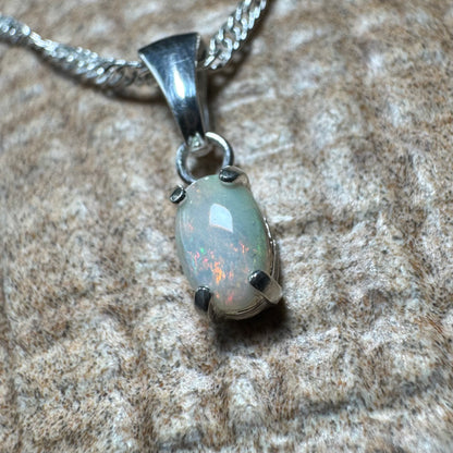 'MacDonnell Magic' ~ Handcrafted 0.6ct Solid Coober Pedy Opal Sterling Silver Pendant Necklace