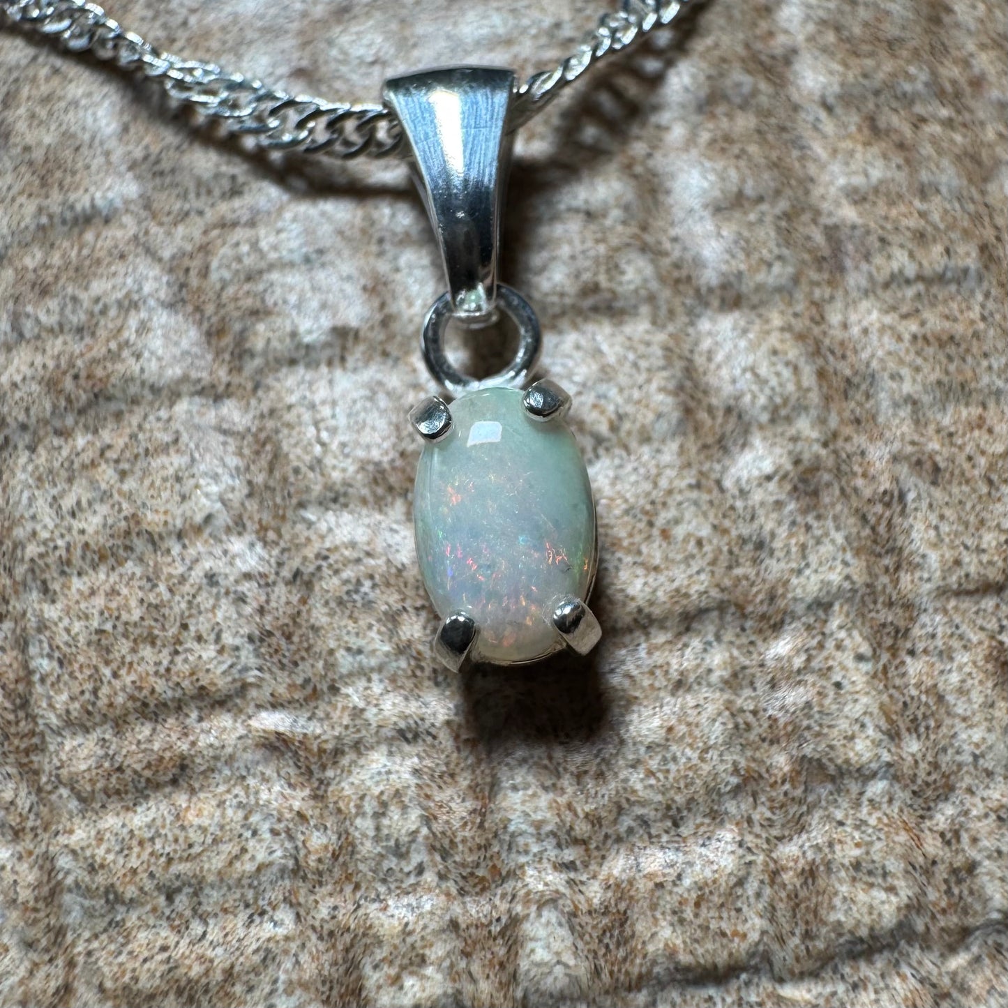 'MacDonnell Magic' ~ Handcrafted 0.6ct Solid Coober Pedy Opal Sterling Silver Pendant Necklace