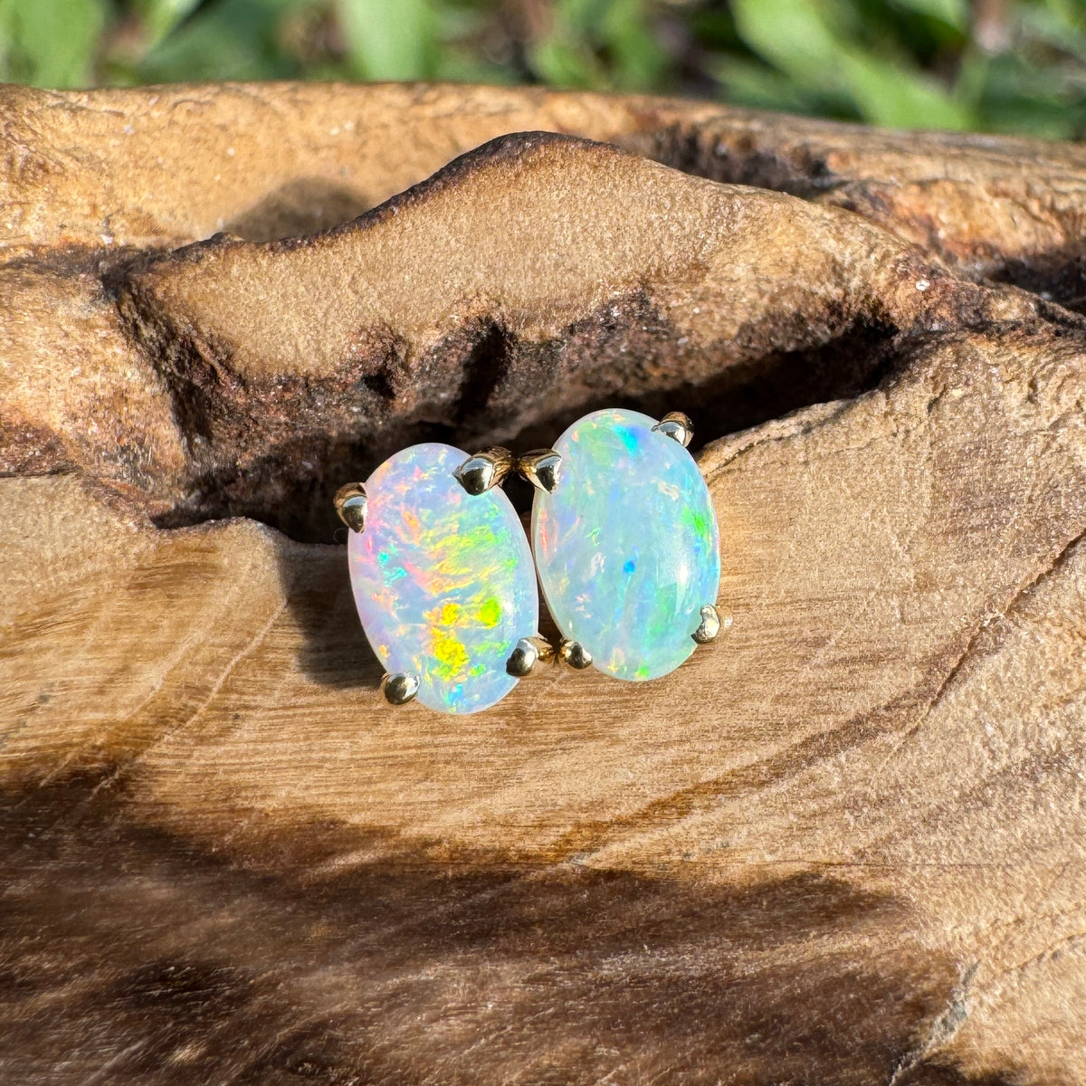 0.7ct Coober Pedy Opal Stud Earrings ~ 'Coolgardie Gold' | 14ct Yellow Gold | Solid Australian Opal