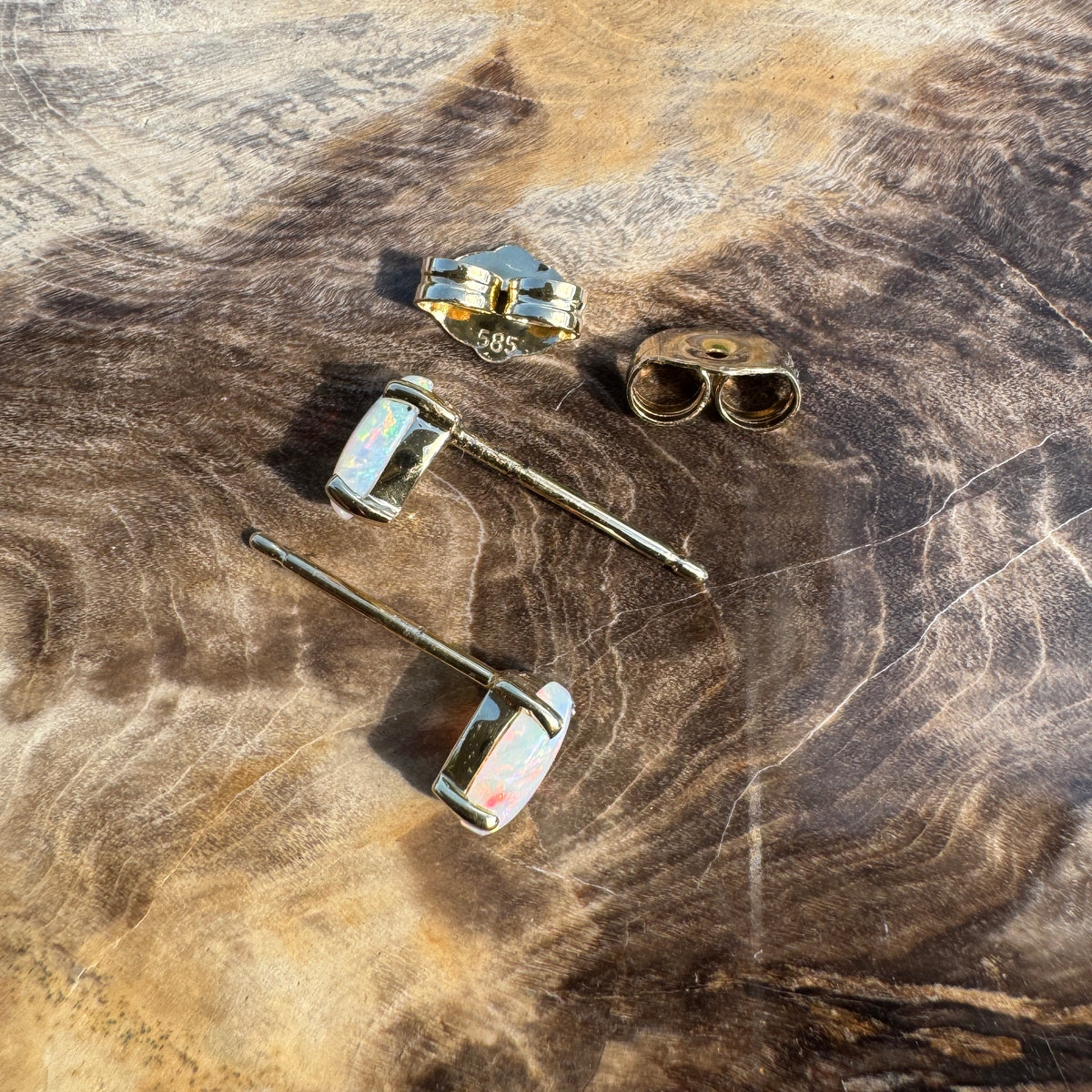 0.7ct Coober Pedy Opal Stud Earrings ~ 'Coolgardie Gold' | 14ct Yellow Gold | Solid Australian Opal