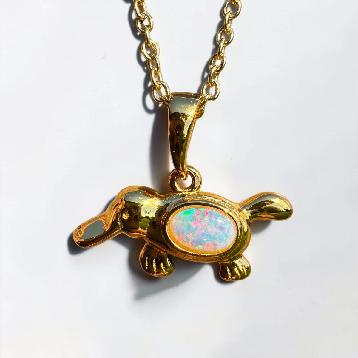 0.3ct Coober Pedy Opal Platypus Pendant Necklace ~ 'Bombala Glow' | Yellow Gold Coated 925 Sterling Silver | Solid Australian Opal