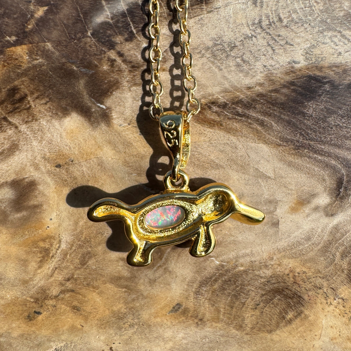 0.3ct Coober Pedy Opal Platypus Pendant Necklace ~ 'Bombala Glow' | Yellow Gold Coated 925 Sterling Silver | Solid Australian Opal