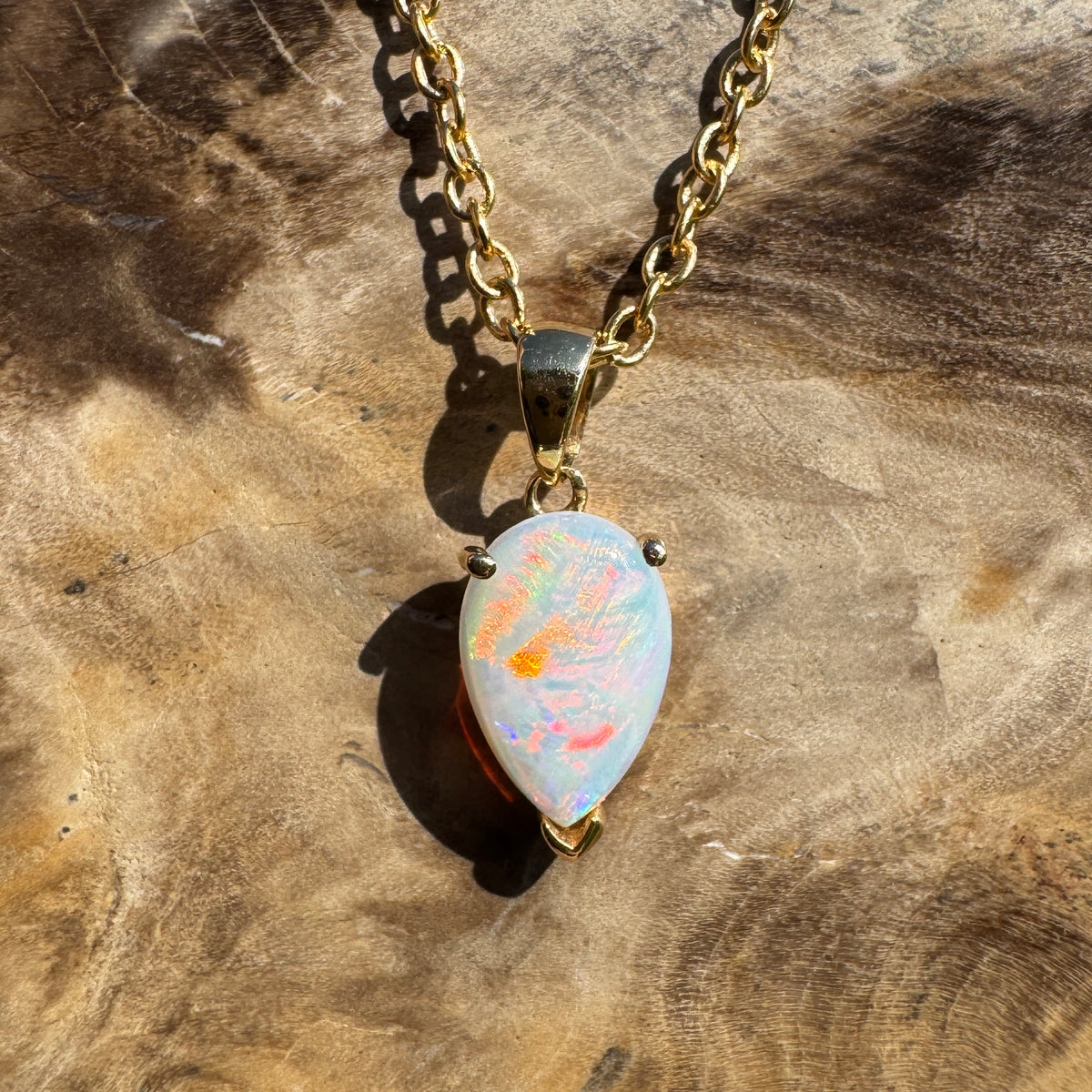 1ct Coober Pedy Opal Pendant Necklace ~ 'Kalgoorlie Gold' | 14ct Yellow Gold | Solid Australian Opal