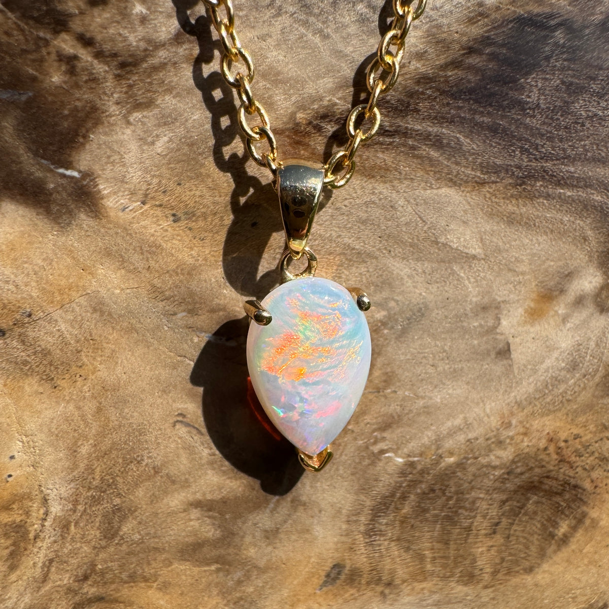 1ct Coober Pedy Opal Pendant Necklace ~ 'Kalgoorlie Gold' | 14ct Yellow Gold | Solid Australian Opal
