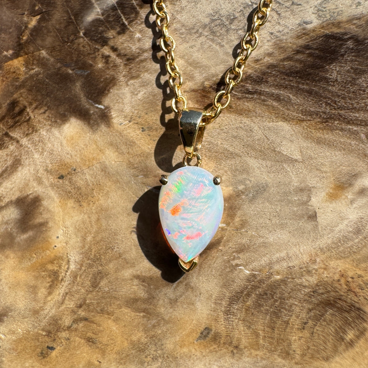 1ct Coober Pedy Opal Pendant Necklace ~ 'Kalgoorlie Gold' | 14ct Yellow Gold | Solid Australian Opal