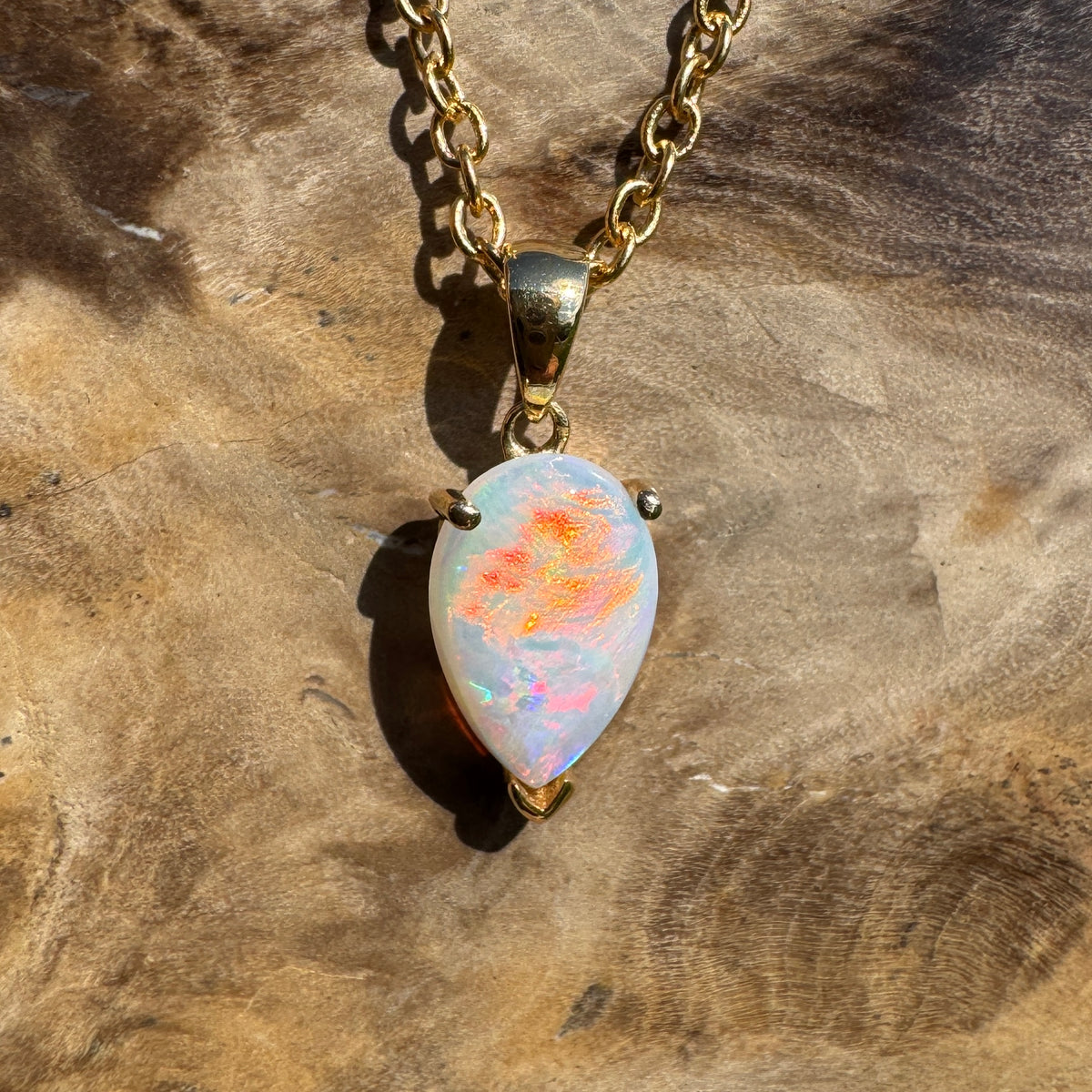 1ct Coober Pedy Opal Pendant Necklace ~ 'Kalgoorlie Gold' | 14ct Yellow Gold | Solid Australian Opal