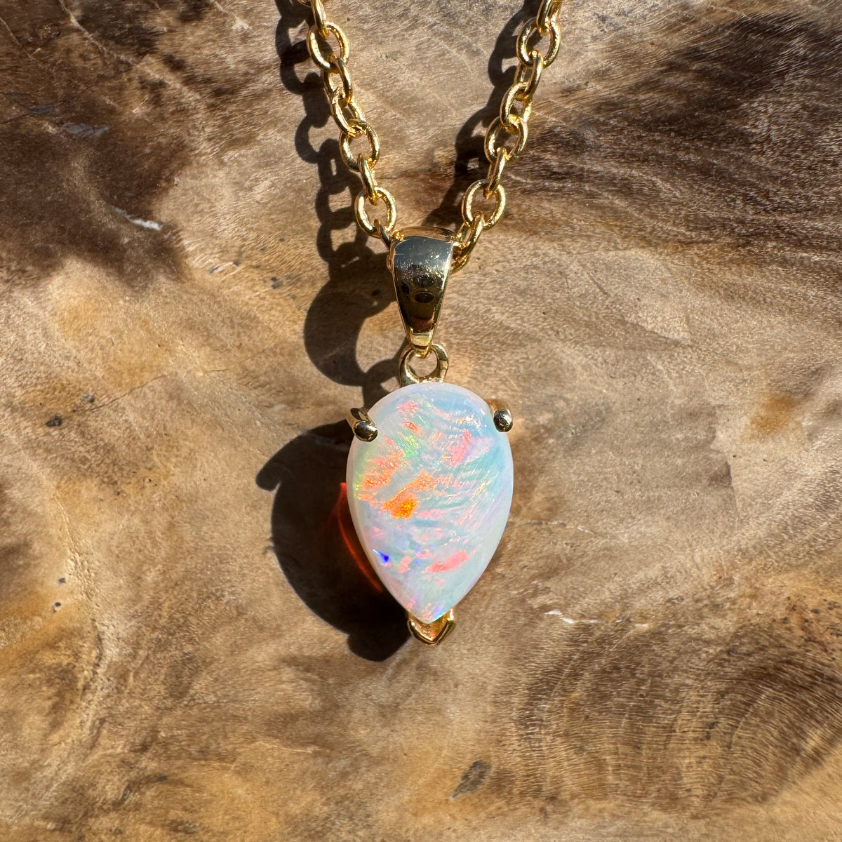 1ct Coober Pedy Opal Pendant Necklace ~ 'Kalgoorlie Gold' | 14ct Yellow Gold | Solid Australian Opal