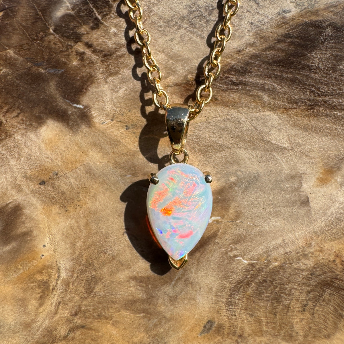1ct Coober Pedy Opal Pendant Necklace ~ 'Kalgoorlie Gold' | 14ct Yellow Gold | Solid Australian Opal