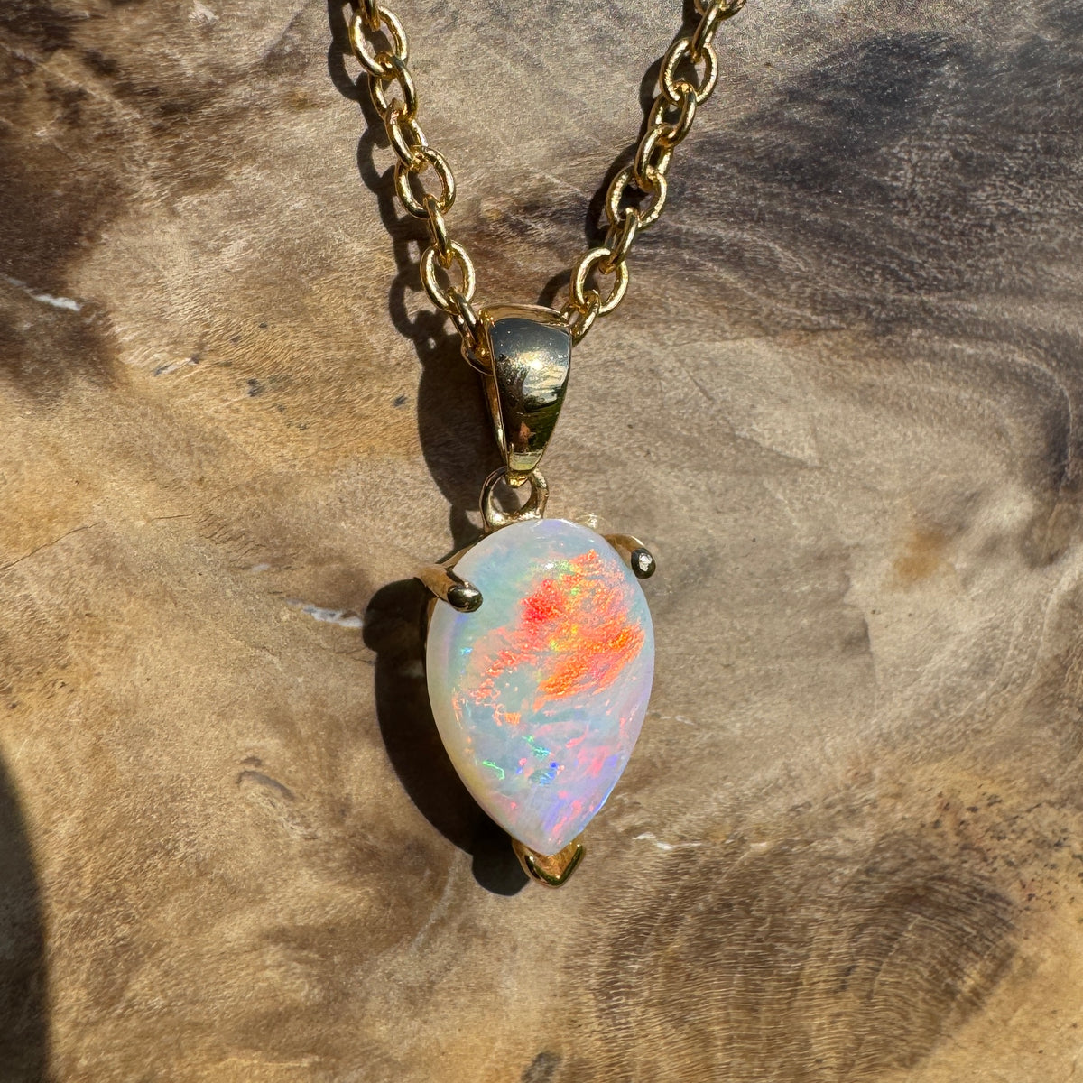 1ct Coober Pedy Opal Pendant Necklace ~ 'Kalgoorlie Gold' | 14ct Yellow Gold | Solid Australian Opal