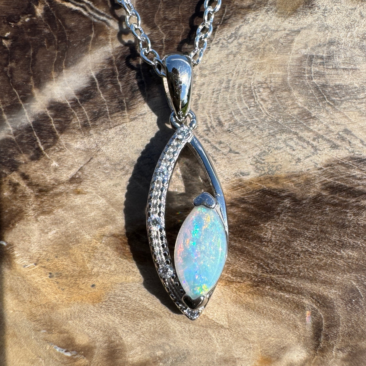0.4ct Coober Pedy Opal Pendant Necklace ~ 'Lake Argyle Spark' | 925 Sterling Silver | Solid Australian Opal