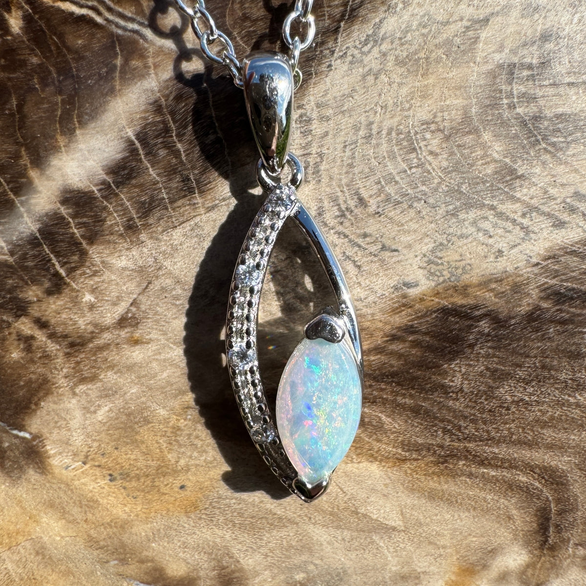 0.4ct Coober Pedy Opal Pendant Necklace ~ 'Lake Argyle Spark' | 925 Sterling Silver | Solid Australian Opal