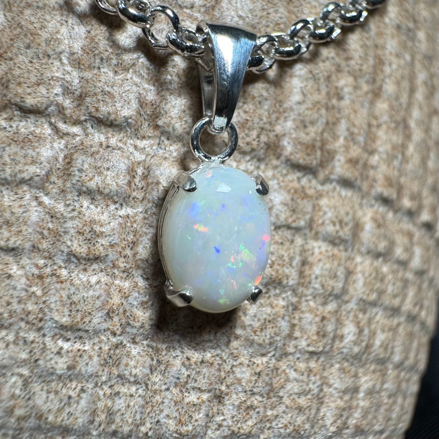 'Three Sisters Shine' ~ Handcrafted 0.9ct Solid Coober Pedy Opal Sterling Silver Pendant Necklace