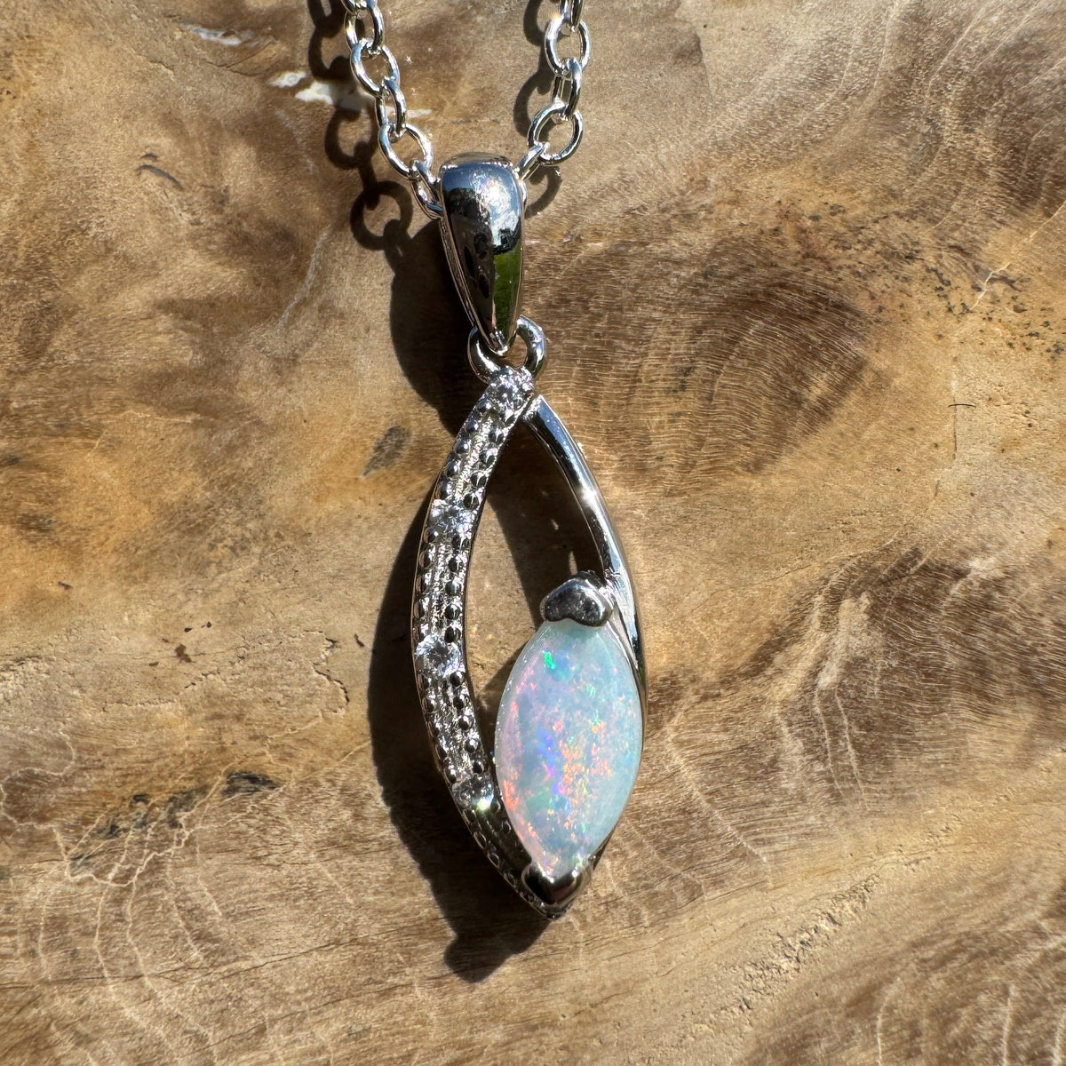 0.4ct Coober Pedy Opal Pendant Necklace ~ 'Lake Argyle Spark' | 925 Sterling Silver | Solid Australian Opal
