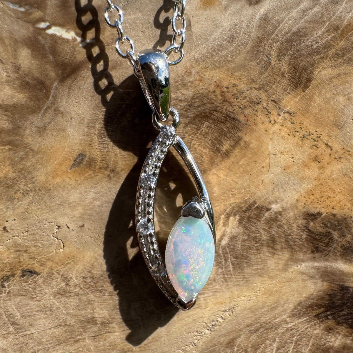 0.4ct Coober Pedy Opal Pendant Necklace ~ 'Lake Argyle Spark' | 925 Sterling Silver | Solid Australian Opal