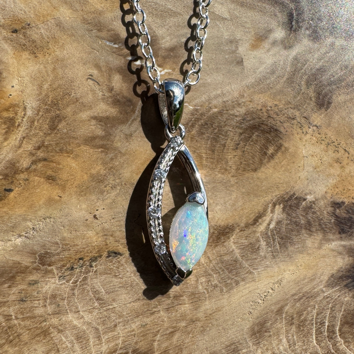 0.4ct Coober Pedy Opal Pendant Necklace ~ 'Lake Argyle Spark' | 925 Sterling Silver | Solid Australian Opal