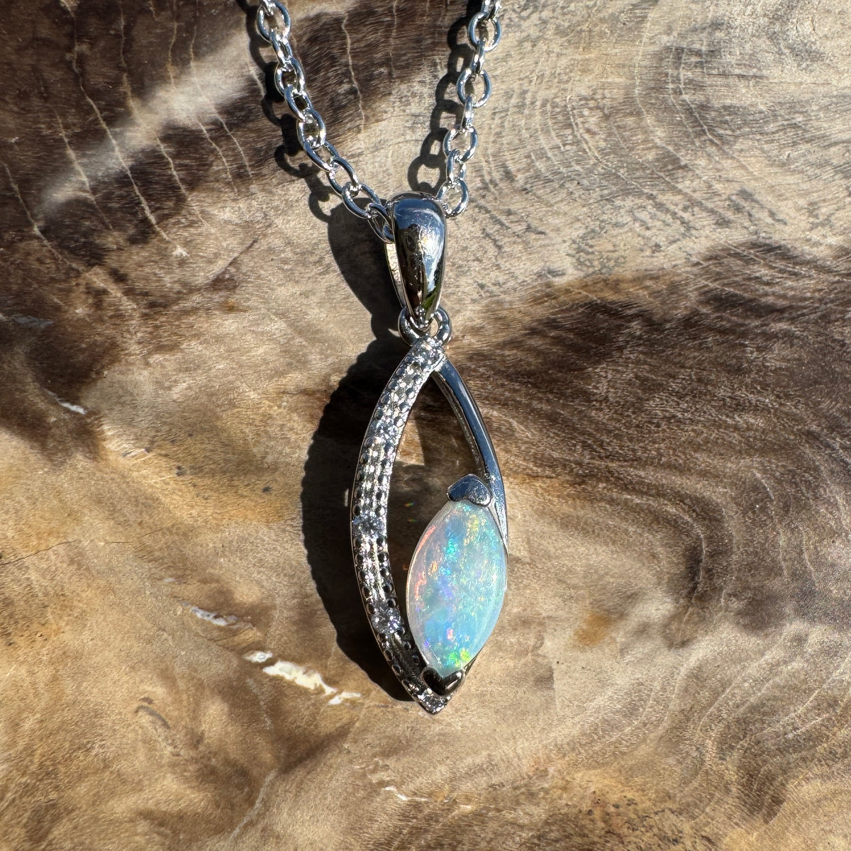 0.4ct Coober Pedy Opal Pendant Necklace ~ 'Lake Argyle Spark' | 925 Sterling Silver | Solid Australian Opal