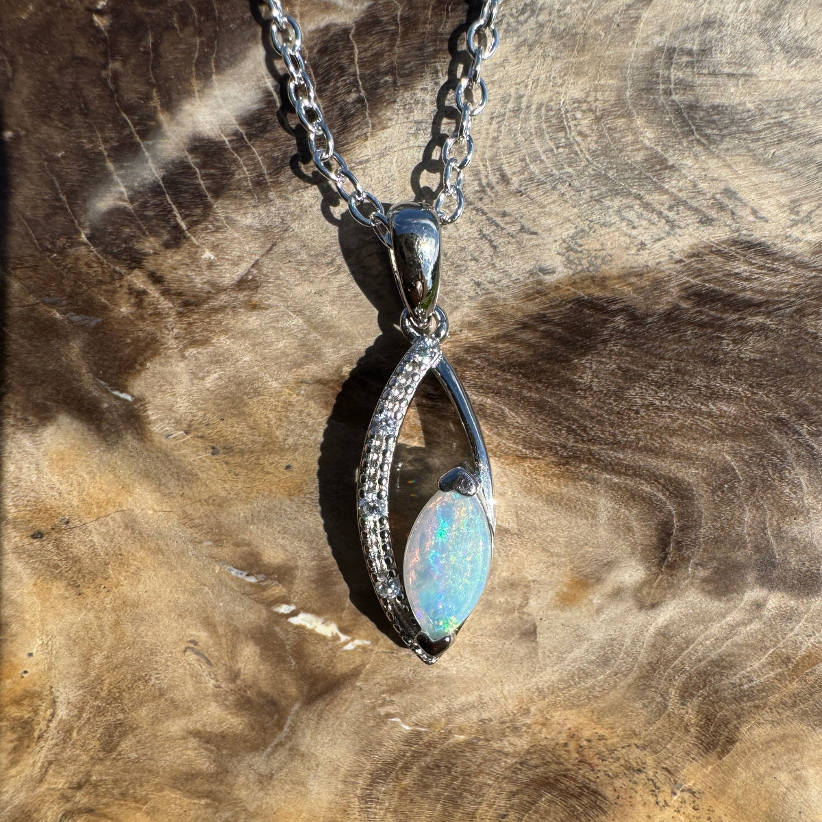 0.4ct Coober Pedy Opal Pendant Necklace ~ 'Lake Argyle Spark' | 925 Sterling Silver | Solid Australian Opal