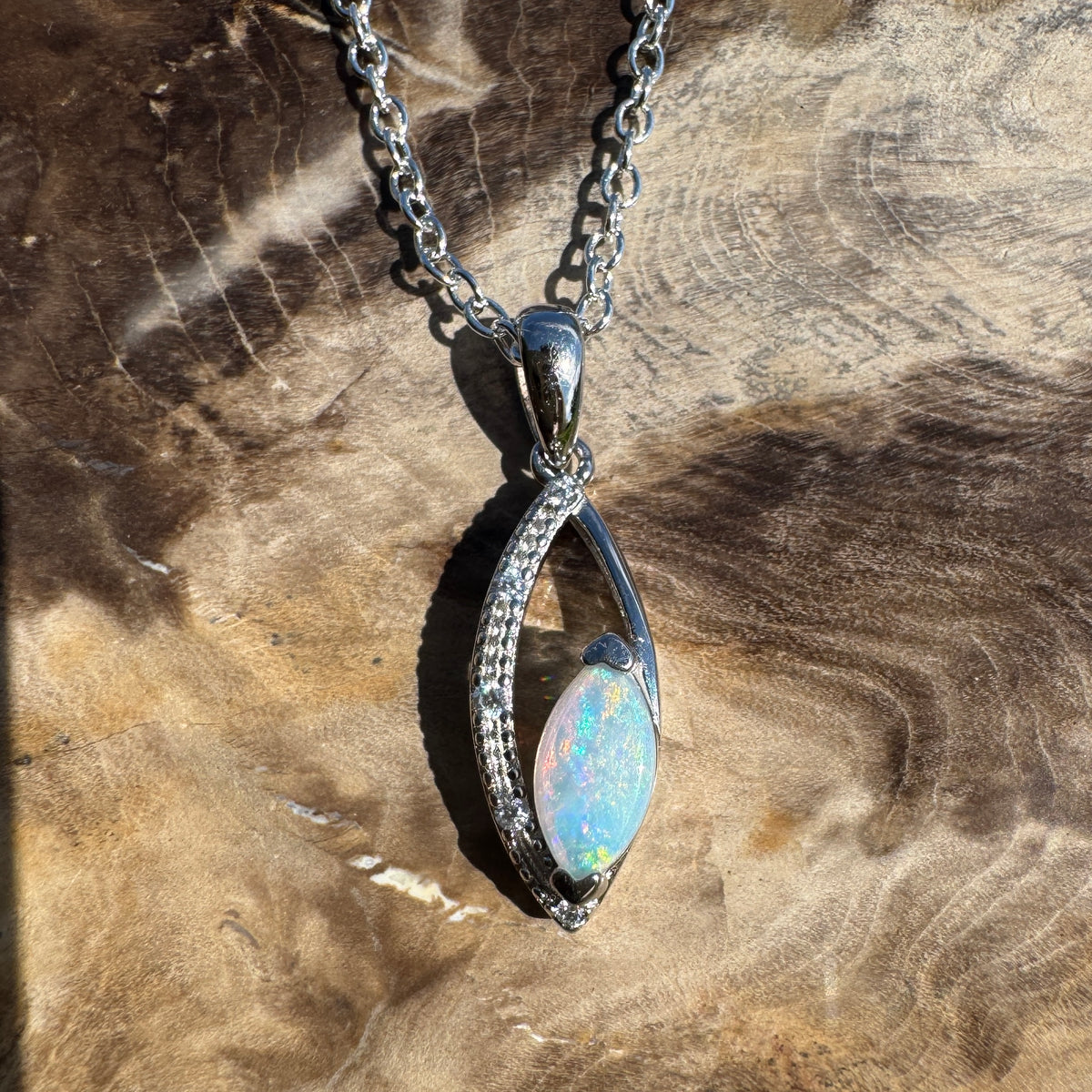 0.4ct Coober Pedy Opal Pendant Necklace ~ 'Lake Argyle Spark' | 925 Sterling Silver | Solid Australian Opal