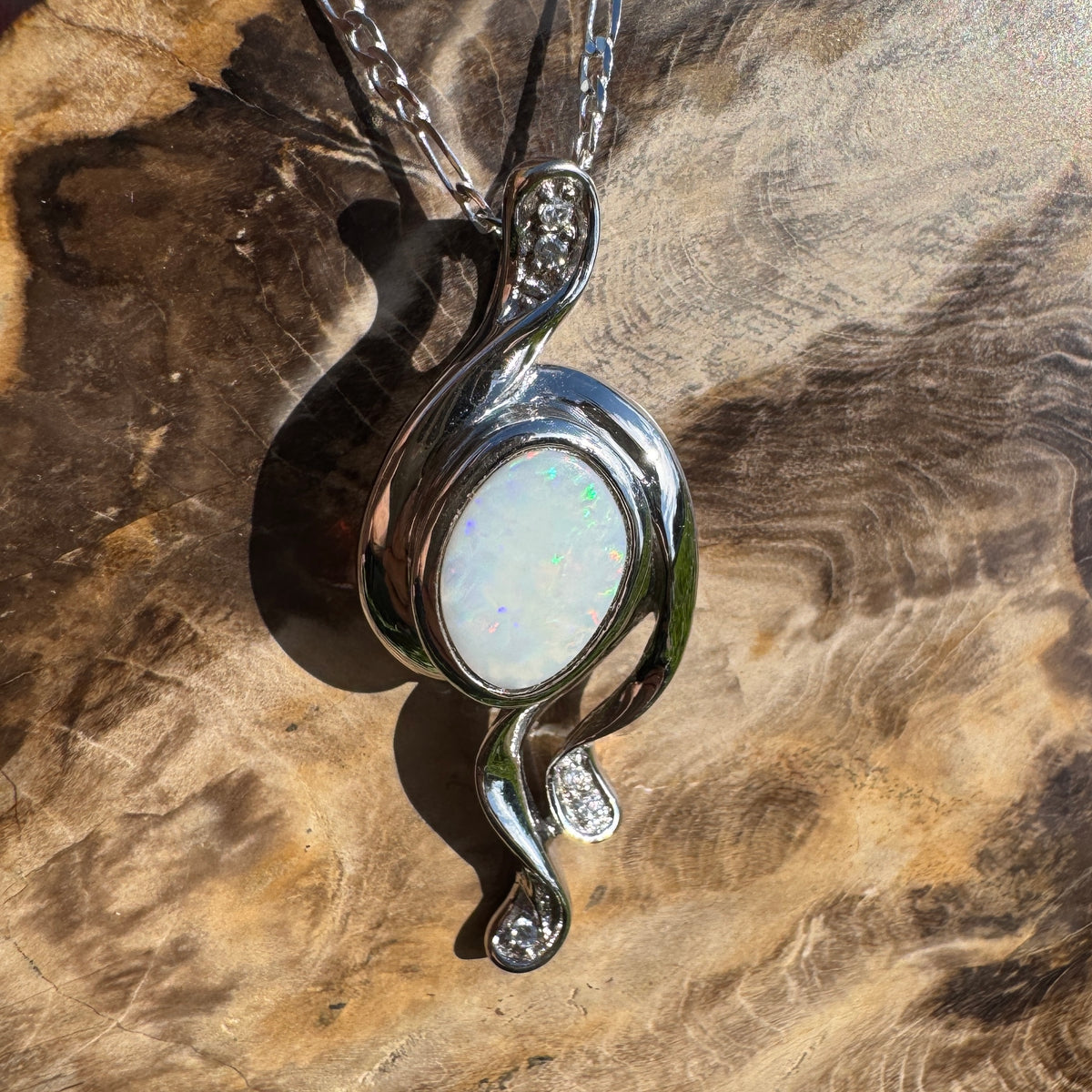 2.6ct Coober Pedy Opal Pendant Necklace ~ 'Wollemi Spectrum' | 925 Sterling Silver | Solid Australian Opal