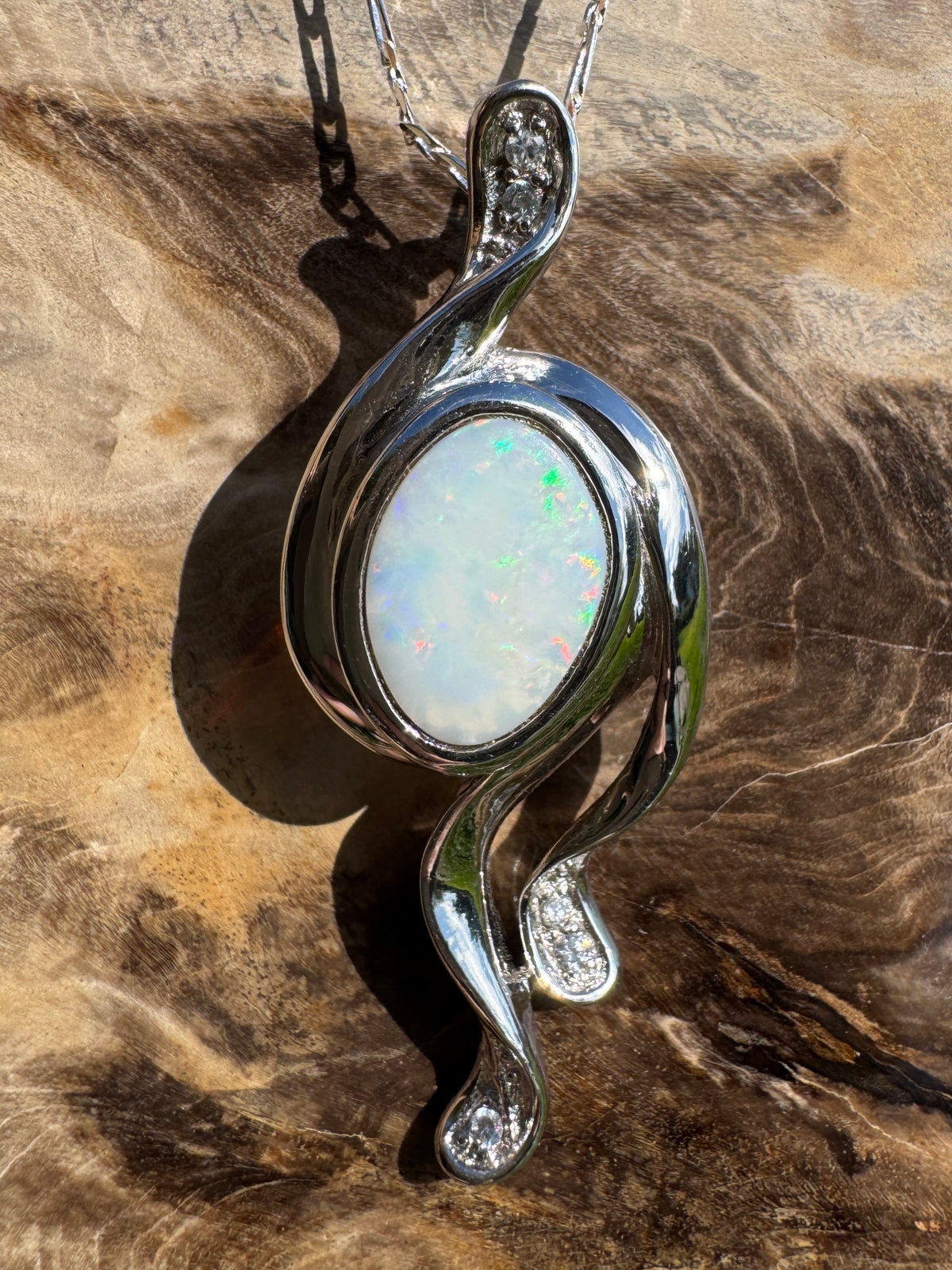 2.6ct Coober Pedy Opal Pendant Necklace ~ 'Wollemi Spectrum' | 925 Sterling Silver | Solid Australian Opal