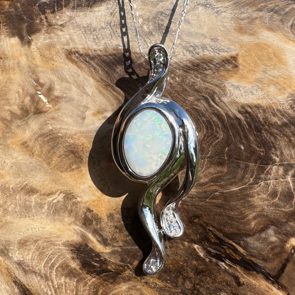 2.6ct Coober Pedy Opal Pendant Necklace ~ 'Wollemi Spectrum' | 925 Sterling Silver | Solid Australian Opal