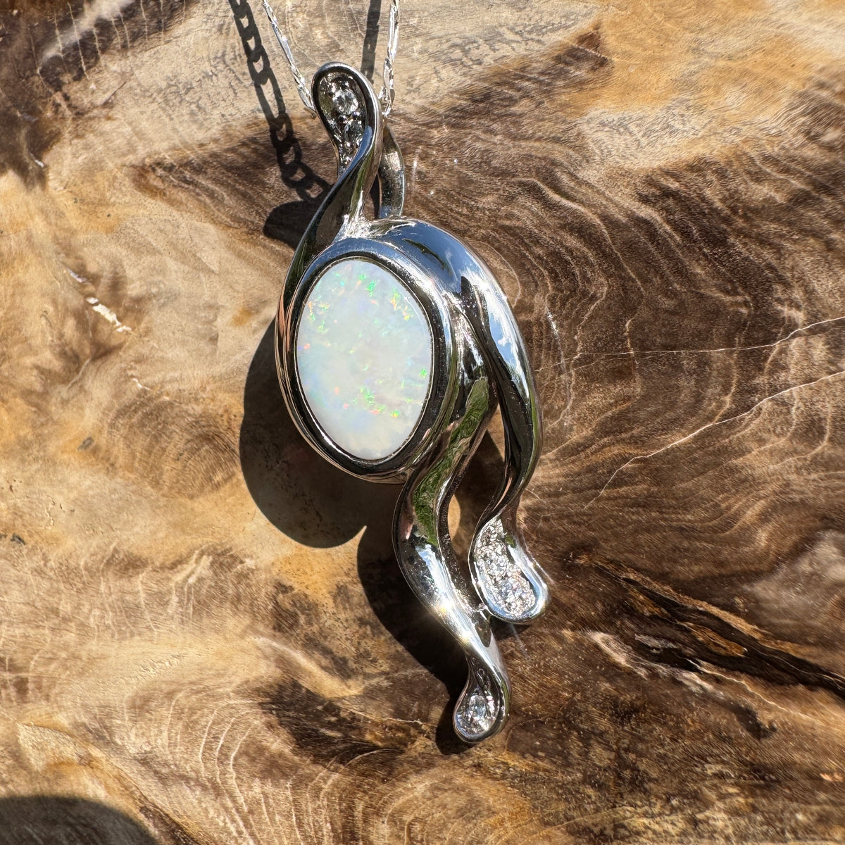 2.6ct Coober Pedy Opal Pendant Necklace ~ 'Wollemi Spectrum' | 925 Sterling Silver | Solid Australian Opal
